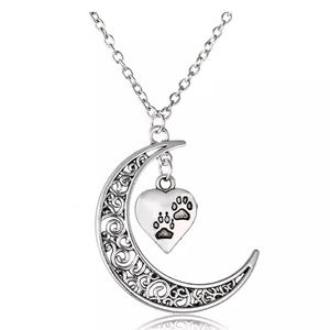 New half moon crescent paw print necklace